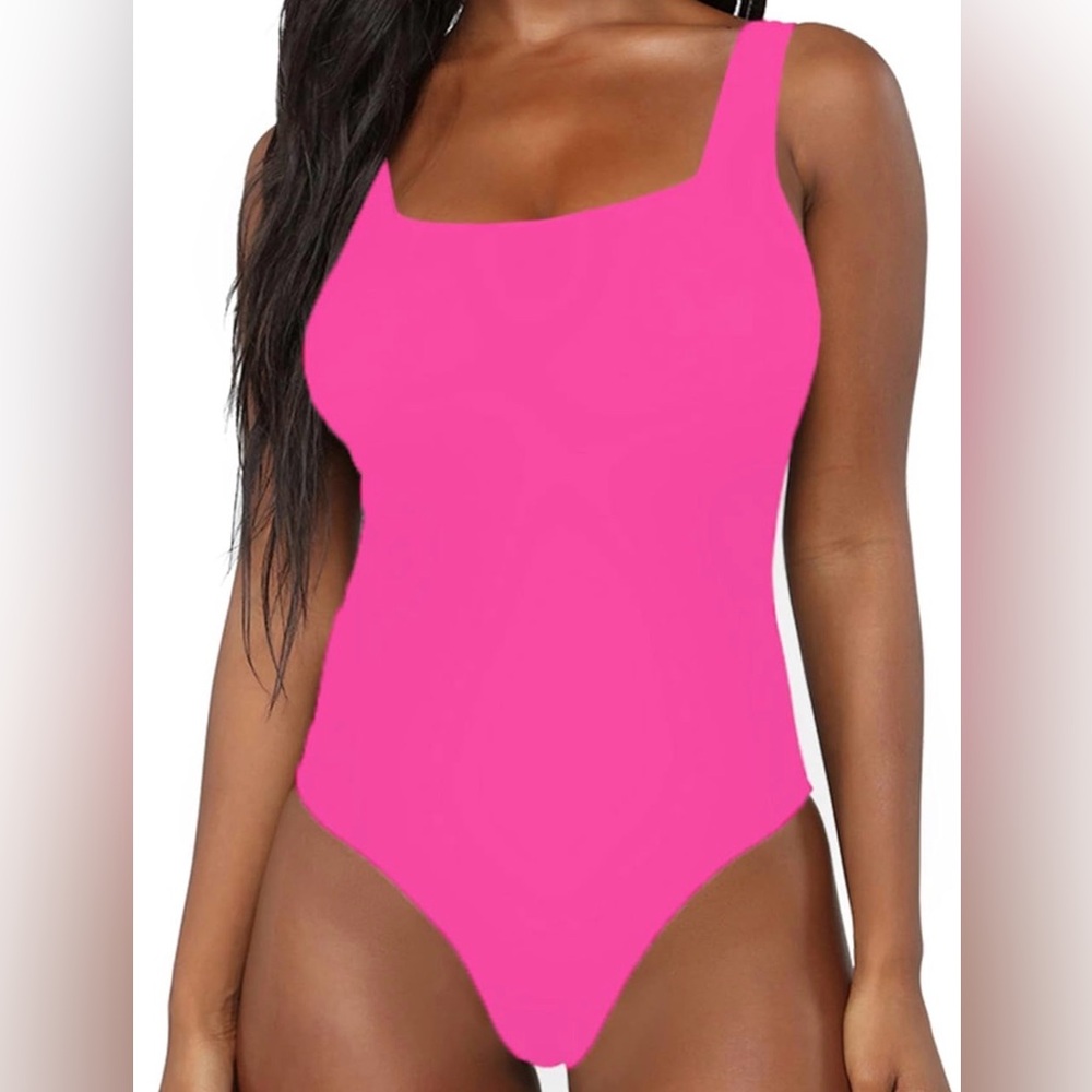 BelleLovin Square Neck Bodysuit in Hot Pink
